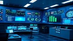 meticulous biohazard safety, composed, evaluating risk, photorealistic, within a control room with digital displays, highly detailed, soft digital displays glow, ultra-crisp, cool blue hues, low-key lighting, captured with a 40mm lens.