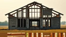 gritty trauma restoration, hopeful expression, salvaging remnants, photorealistic, partially collapsed barn, highly detailed, fragmented beams, super high-quality, dusty browns, soft morning light, shot with a 20mm lens.